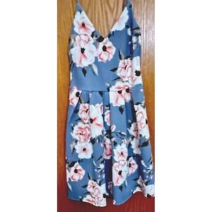 Soprano Floral Sundress Gray Pink White Sleeveless Strappy V-Neck Size XS